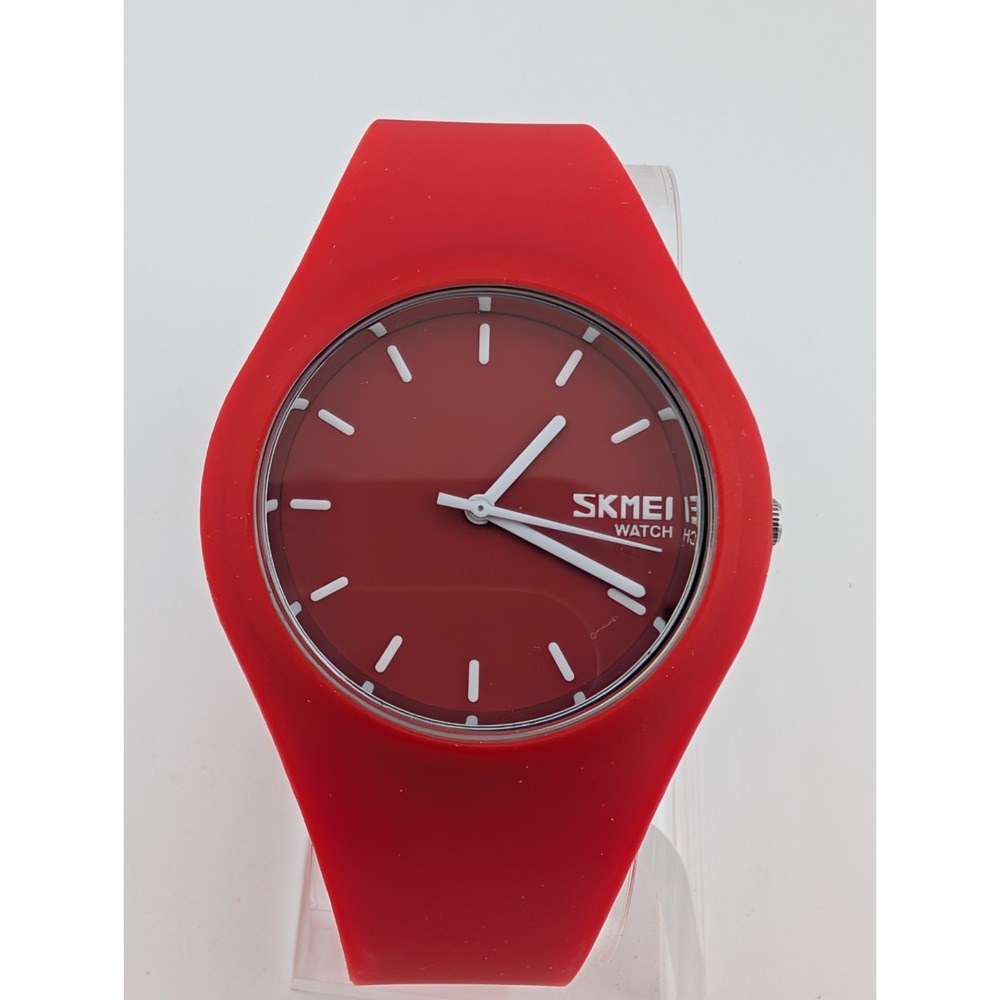 SKMEI Men's Watch 39mm Case Red Silicone Band- New Battery